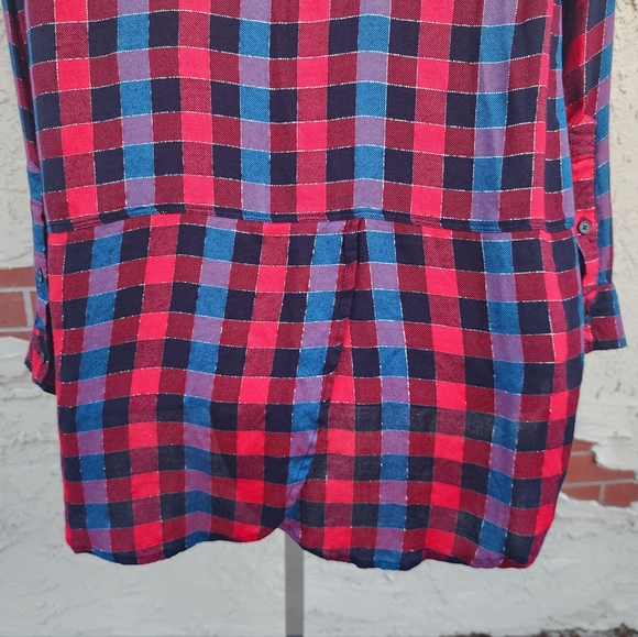 XL women LUCKY BRAND plaid button long sleeve red black split back - Picture 15 of 16